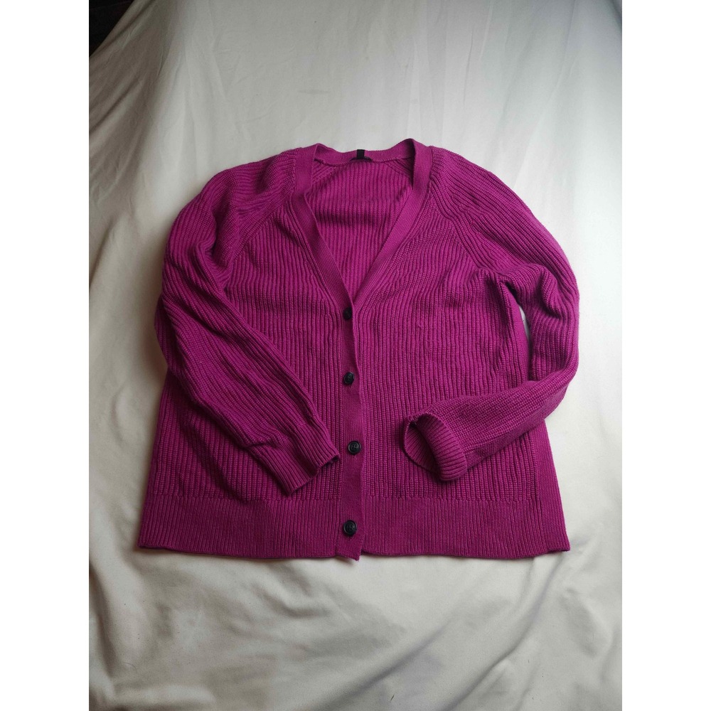 Talbots Magenta Purple Ribbed Knit V-Neck Button Front Cardigan Sweater Womens L